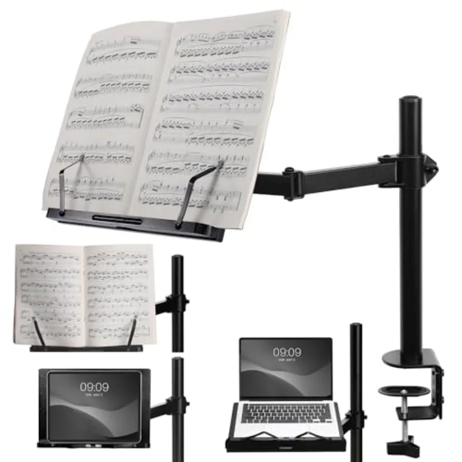 

Подставка для книг с зажимом для чтения, деревянный держатель для книг, совместимый с музыкальными плеерами, электронными книгами или планшетами, 34 x 45 x 55 см, темно-коричневый, светло-коричневый