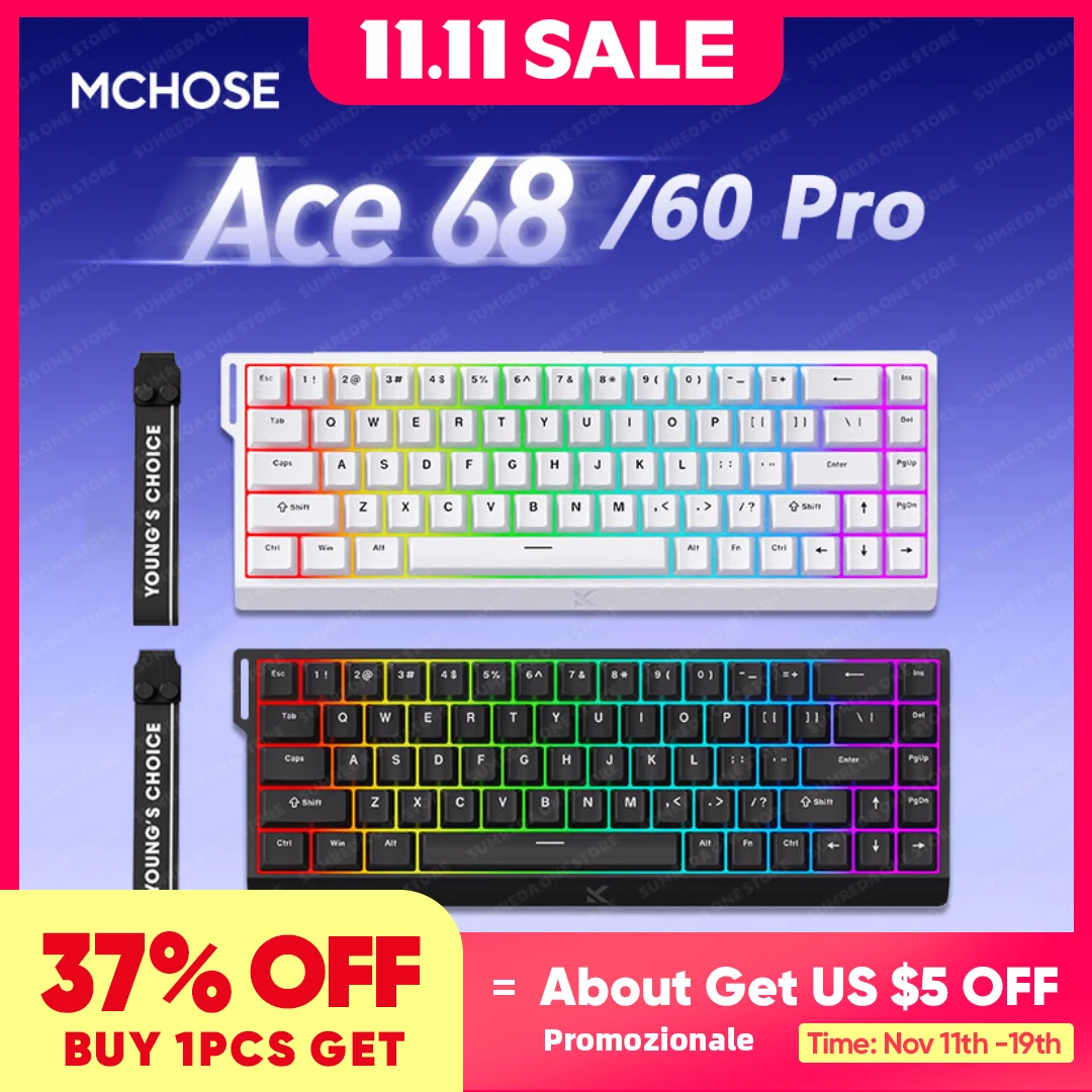 

Mchose Ace68 Ace 60 Pro Wired Gaming Magnetic Keyboard 8000Hz SOCD/Rs 0.08ms 256K Scan Rate RT 0.001mm Ace60 Ace 68 Keyboard