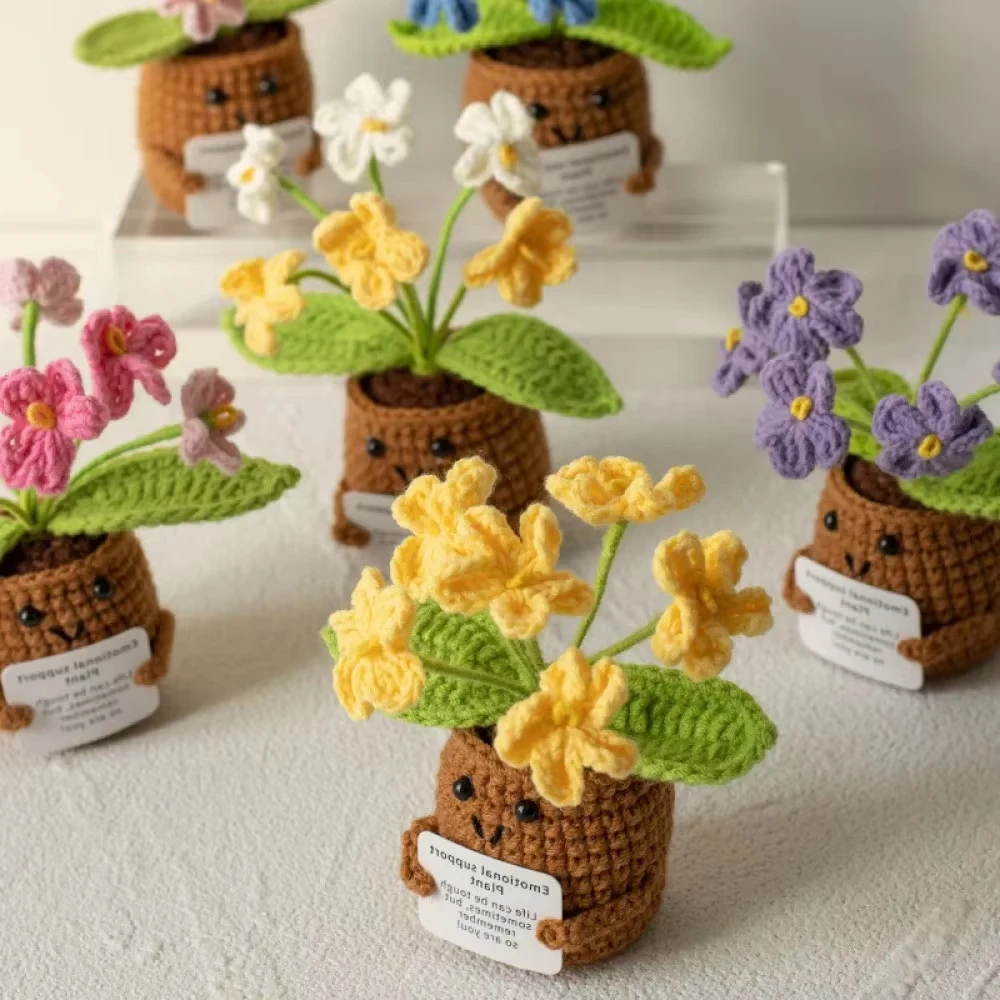 Handmade Crochet Potted Tabletop Decor Words of Encouragement Forget-me-not Crochet Orange Convolia Heart-warming Ornament - Image 3