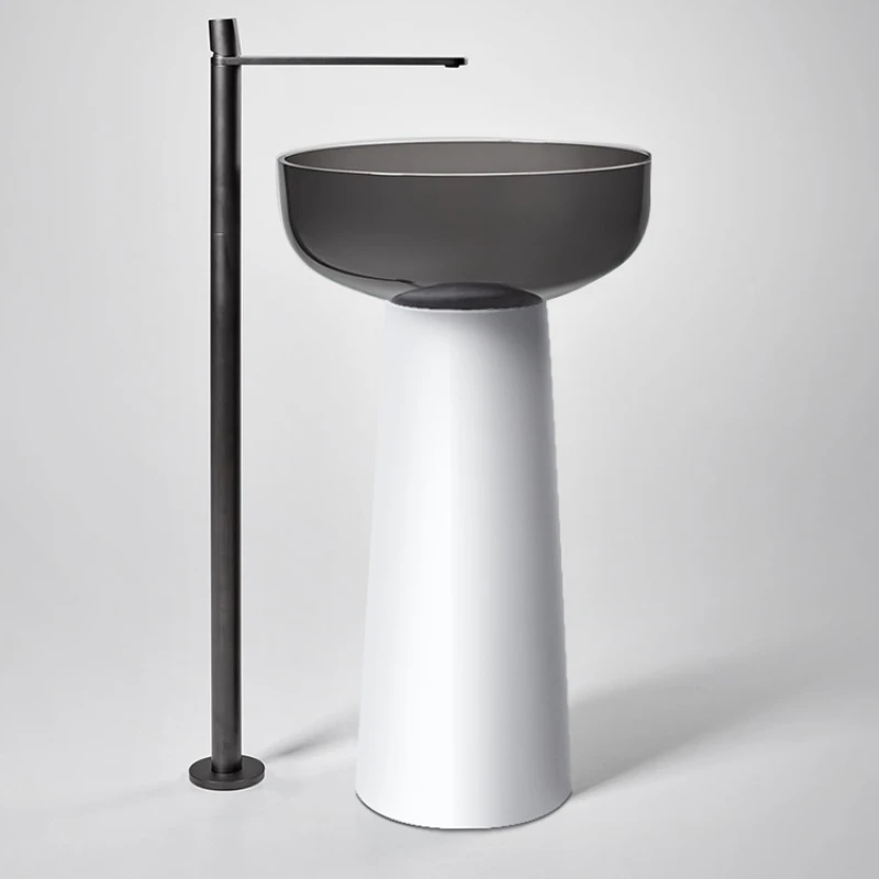 Minimalist colored transparent resin column basin, floor standing circular integrated floor standing crystal washbasin