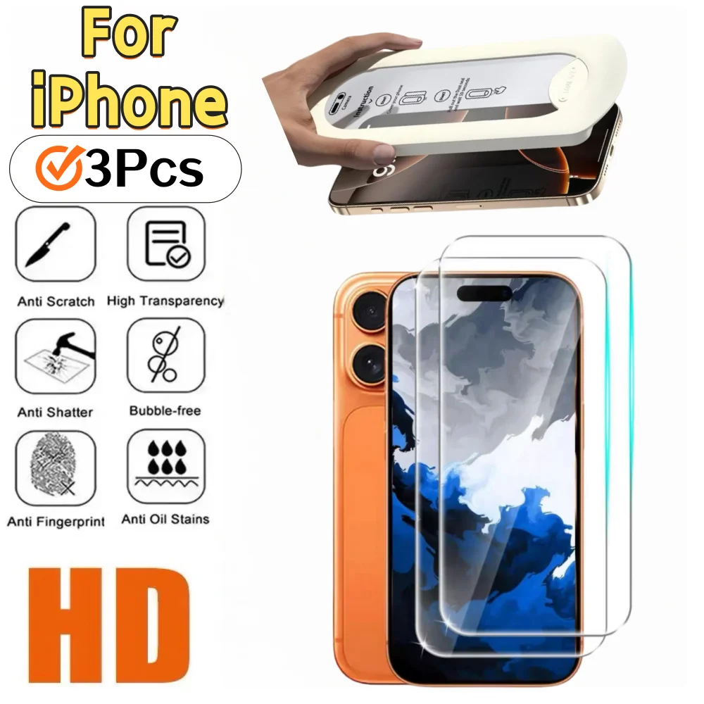 

3 Pack Tempered Glass for iPhone 17 Pro Max/16/15/14 Pro/13 Plus - Full Cover Dust-Free Install Kit, HD Anti-Scratch Anti-Explos