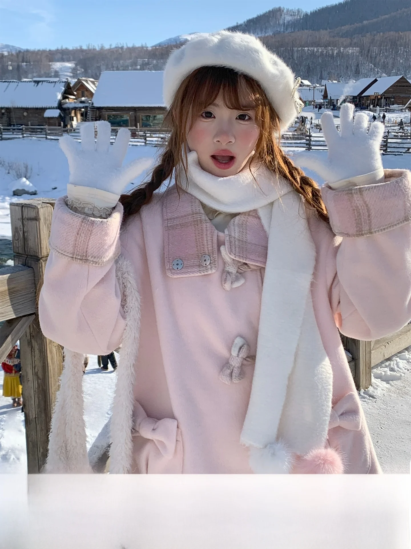 

Женское утепленное зимнее пальто Sinsingirl в стиле ретро с нашивками в виде медведей, клетчатым узором, бантом и пуговицами, из шерсти и хлопка