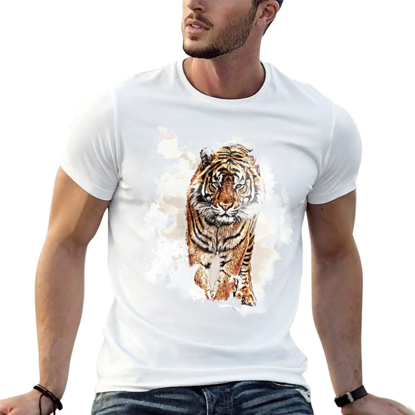 

Tiger in Art T-Shirt t shirts for man pack white cotton t shirts high quality anime t shirts for man T-shirt
