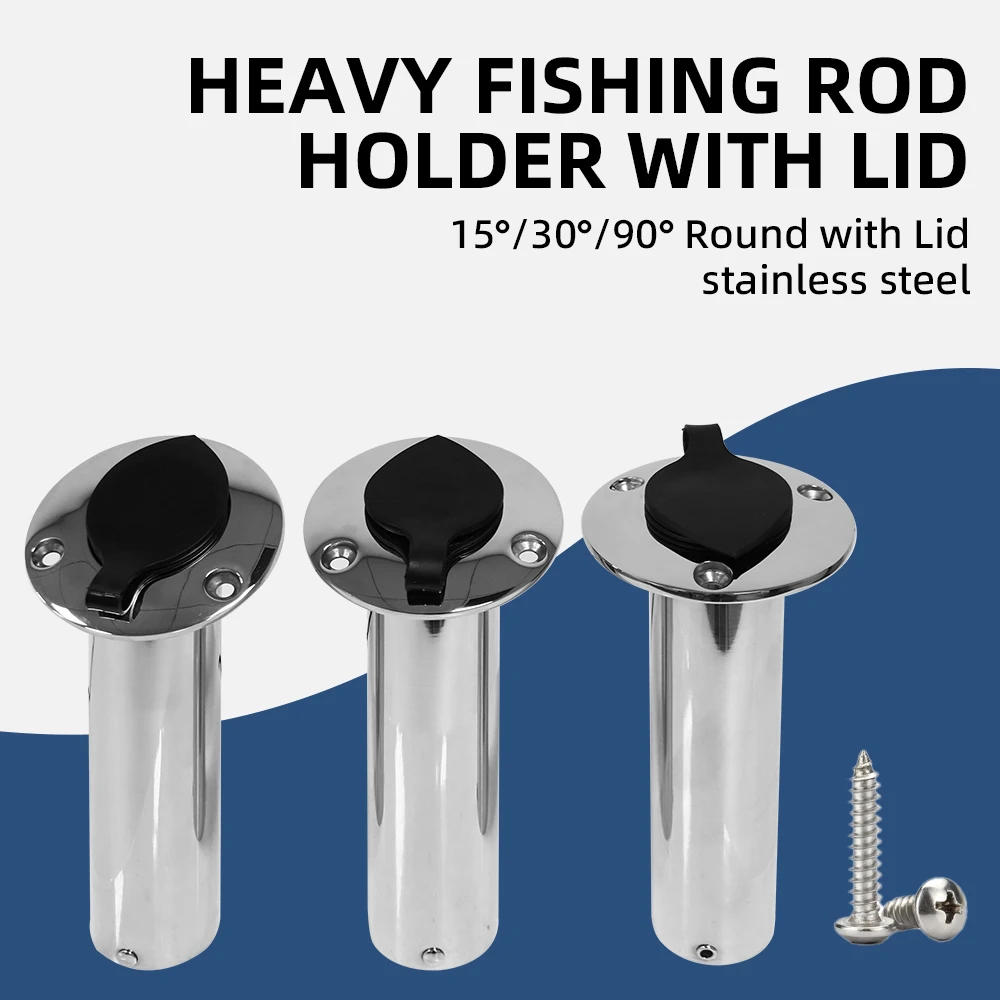 Stainless Steel Boat Fishing Rod Holder Round 15/30/90 Degree with PVC Cover Marine Accessories Rod Holder With Cap And Insert