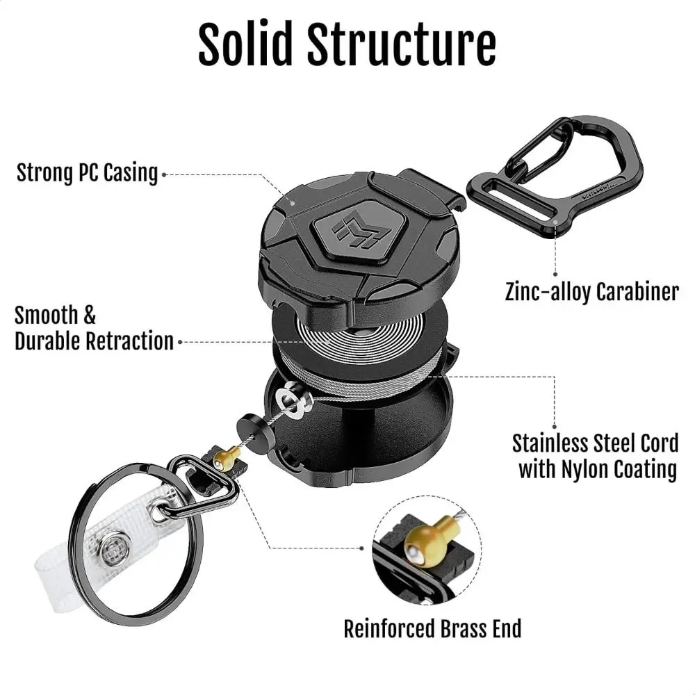 2025 31.5” Steel Retractable Cord Retractable Keychain Anti Theft ID Badge Reel Carabiner Badge Holder Heavy Duty Lanyard