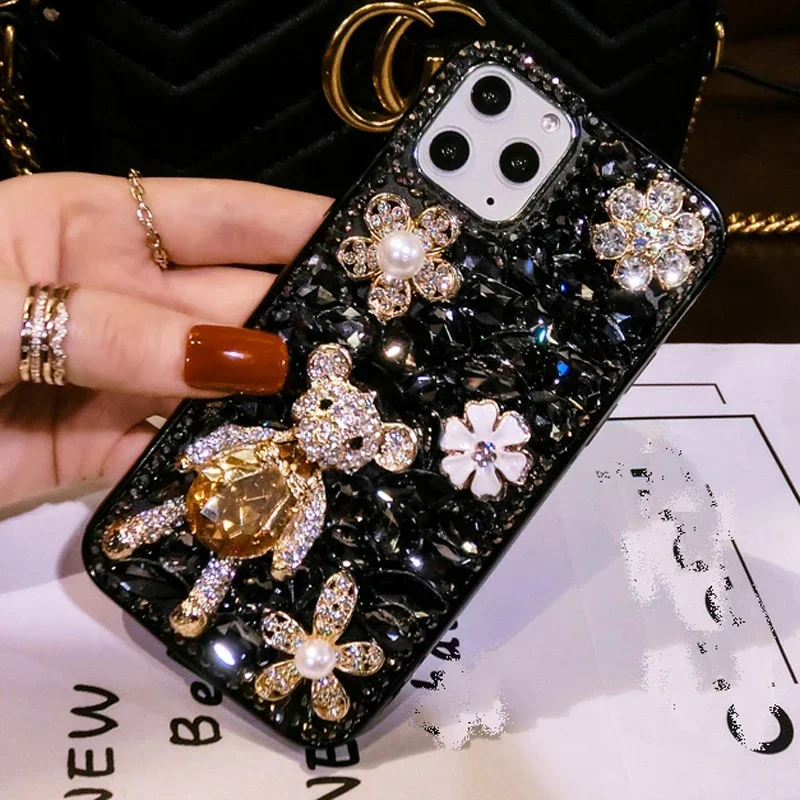 Bear Phone Case with Rhinestones, Diamond Bling Cover, Luxury Fashion, for Samsung A50, A70S, A52, A71, A51, A72, A73, A53, A33