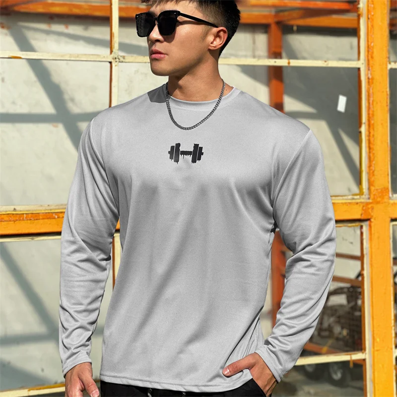 New Sport Pullover quick-drying Running Round Neck T-shirt Men Long Sleeves spring autumn Breathable T-shirt fitness top clothes