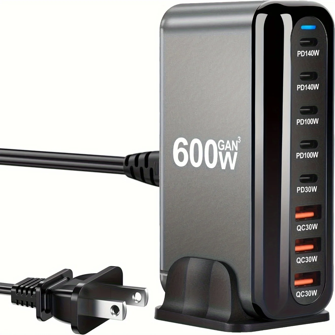 

600W Gallium Nitride Charger USB C Charger Block, GaN III 8-Port Fast Charging Station Hub, PD 3.1 140W Laptop Charger Adapter