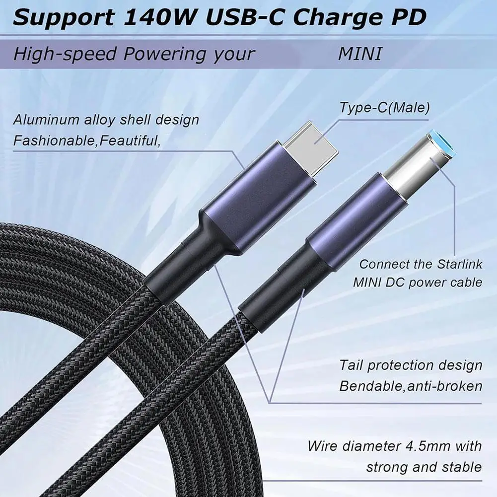 For Starlink Mini Type C To D Data Cable Support 140w USB-c Charging PD Can Be Used For Mobile Power Nylon Rope Design 180c H2R1