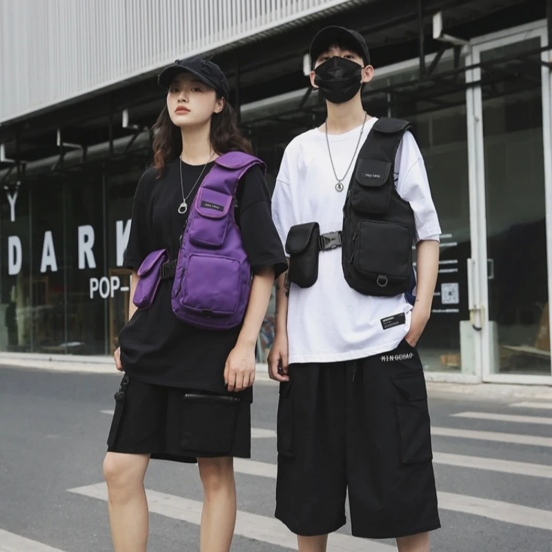 

Multi Pocket Vest Bag Functional Tactics Chest Bag for Men and Women Hip Hop Streetwear Chest Rig One Shoulder Backpack 3Colors