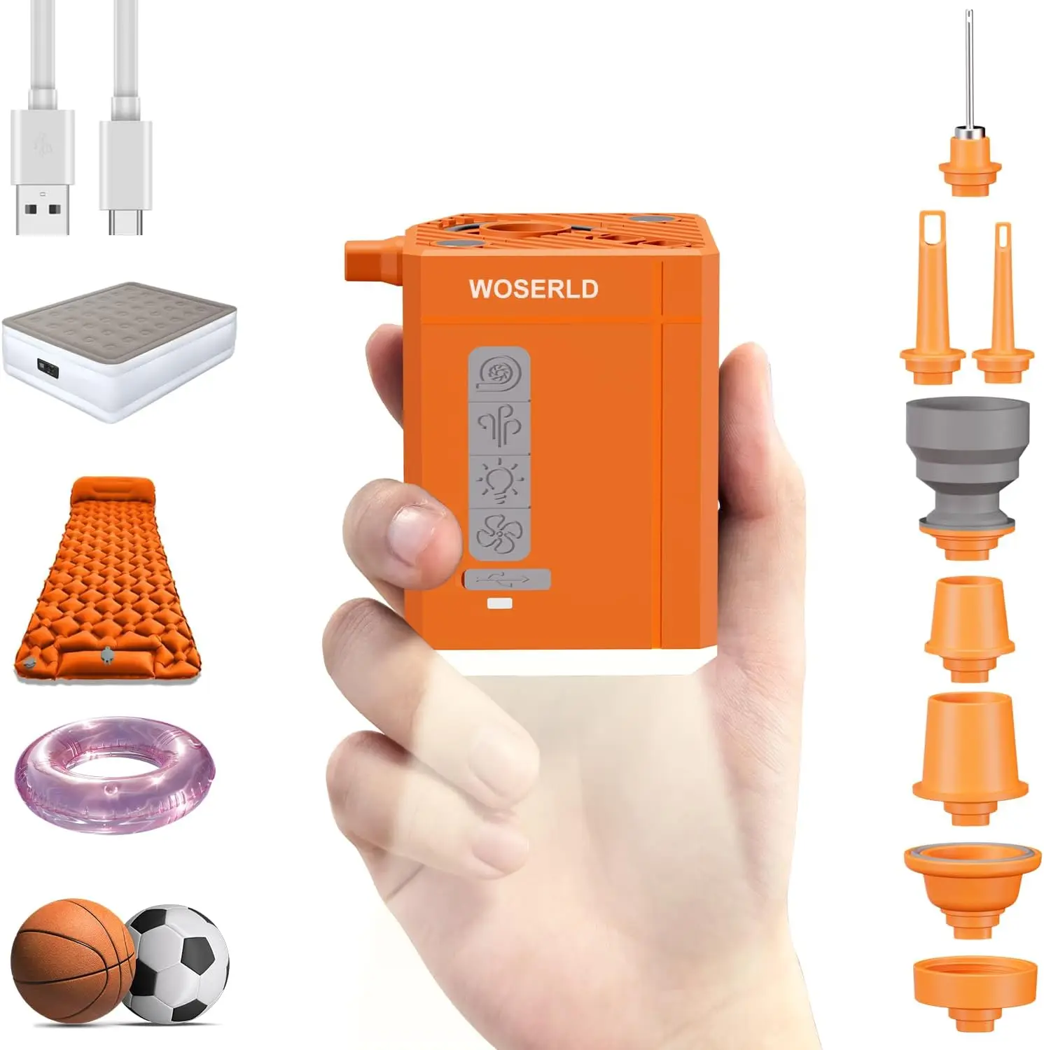 

Подувный насос для кемпинга для надувных лодок с аккумулятором емкостью 3000 мАч и светильником для кемпинга, сверхбыстрый и мини-электрический крошечный компрессор с воздушным насосом