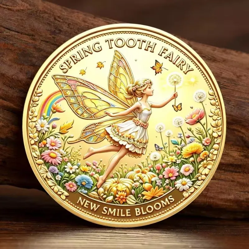 Spring Tooth Fairy Gold UV Printed Commemorative Coin Children's Tooth Replacement Surprise Gift Wishes Collection Token