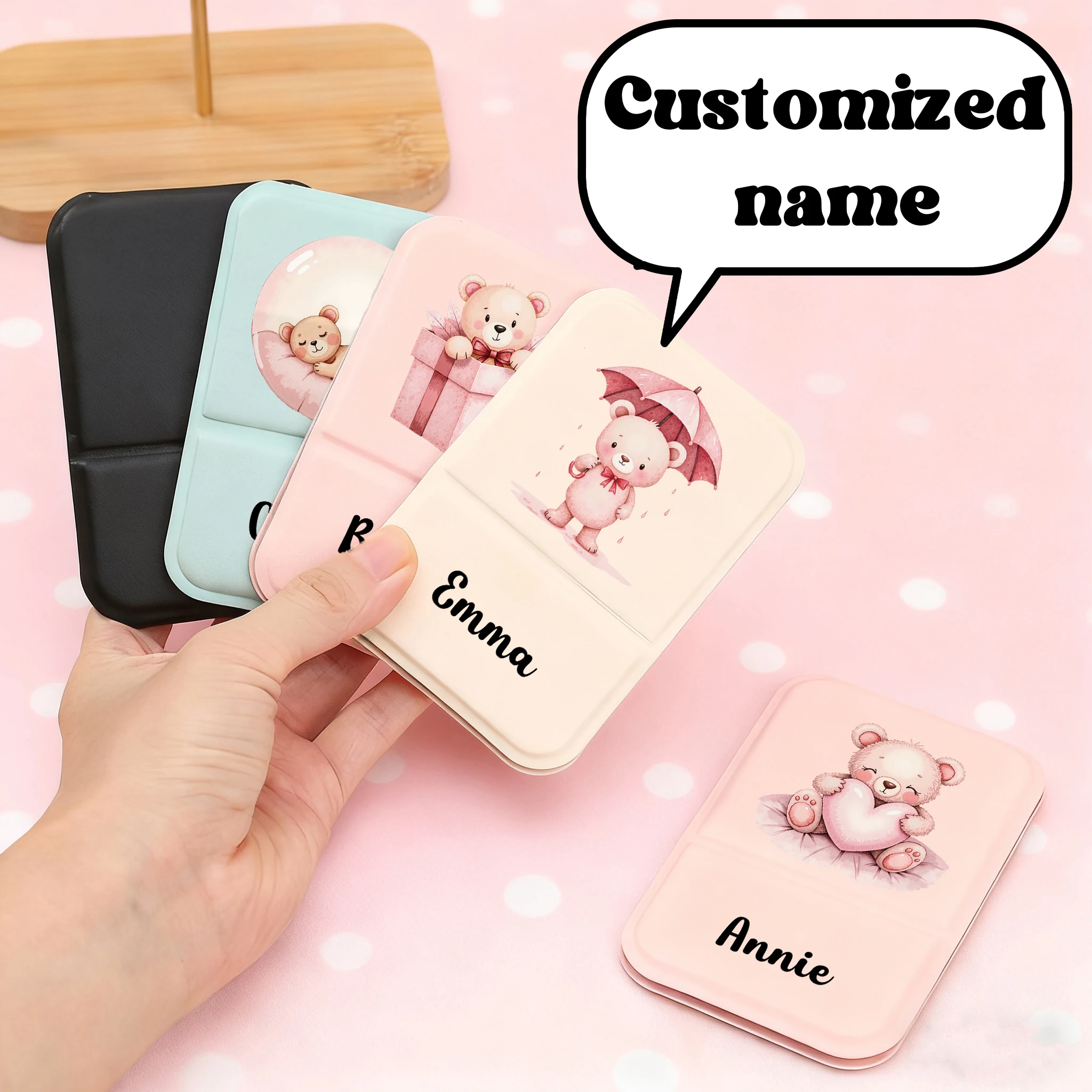 Customized Double-sided Folding Makeup Mirror Double-sided enlarged PU leather High Beauty PU Makeup Mirror as a Gift for Girls