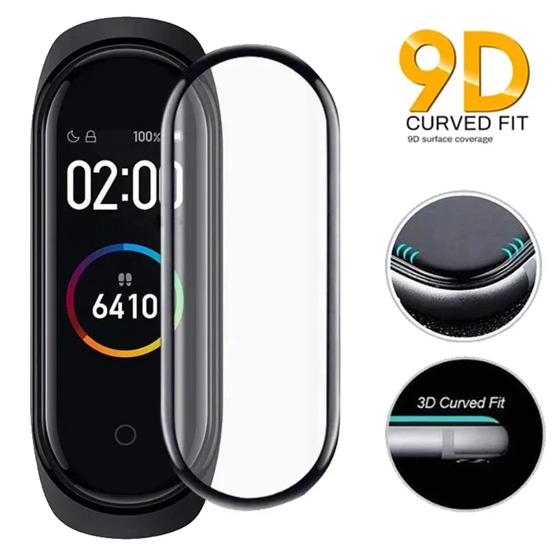 1-5PCS Displayschutzfolien für Xiaomi MI Band 8 7 6 5 4 Smartwatch Zubehör 9D gebogene Schutzhülle HD Film für Miband 5 6 7