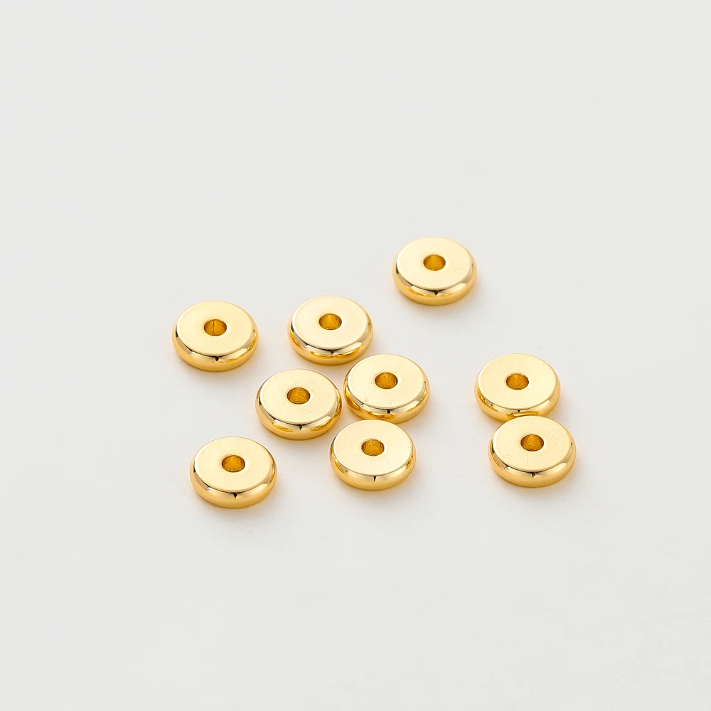 

50pcs/lot 14K/18K Gold Color Plated Brass 4mm 5mm 6mm Round Spacer Beads Flat Bracelet Beads for DIY Jewelry Accessories