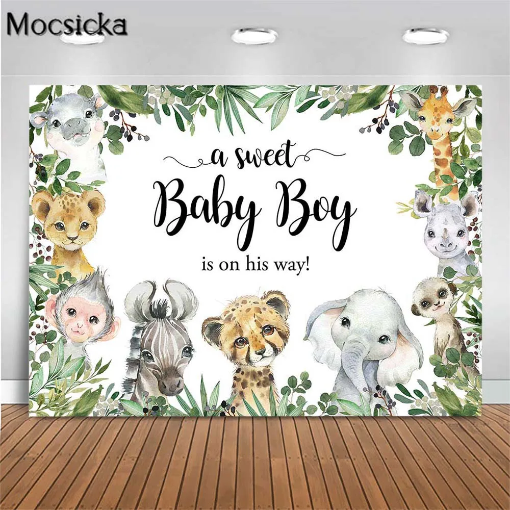 

Mocsicka Baby Shower Backdrop Sweet Baby Boy Jungle Safari 1st Birthday Party Photo Background for PhotoStudio Photography Props