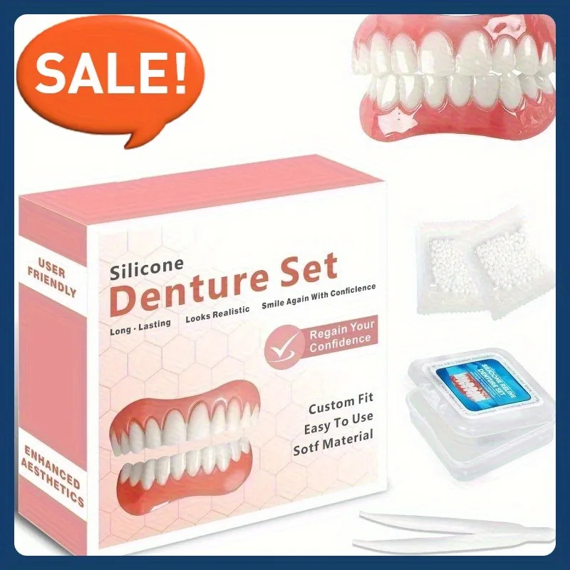 Juego de Cubiertas Temporales para Dientes Cosméticos, Dientes Superiores e Inferiores, Color Natural, Ajuste Perfecto, Cómodas y Duraderas para Hombres y Mujeres, Fáciles de Limpiar, No Requiere Adhesivo, Sonrisa Asequible, Restaura Instantáneamente una Sonrisa Segura