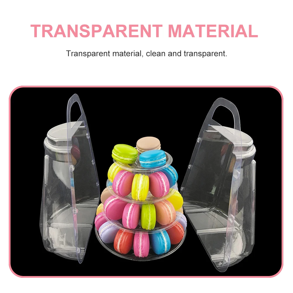 1 Satz Makronenbox aus Kunststoff, transparent, für Desserts, Verpackung, Behälter, Griff, Kuchen, Kekse, Aufbewahrung, staubdicht, fliegengeschützt, leicht zu tragen