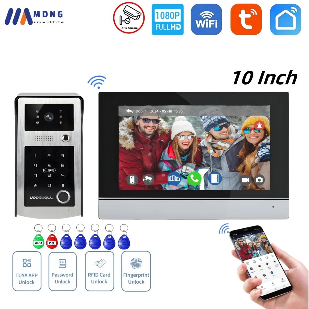 7 Inch WIFI Tuya Residential Video Doorphone System 1080P RFID Password Fingerprint Unlock Smart Interfone Home Doorbell Camera