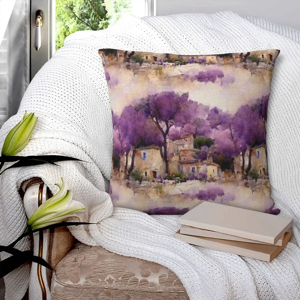 Provence Watercolor Pillowcase Polyester Pillow Cover Cushion Comfort Throw Pillow Sofa Decorative Cushion Used for Home Bedroom