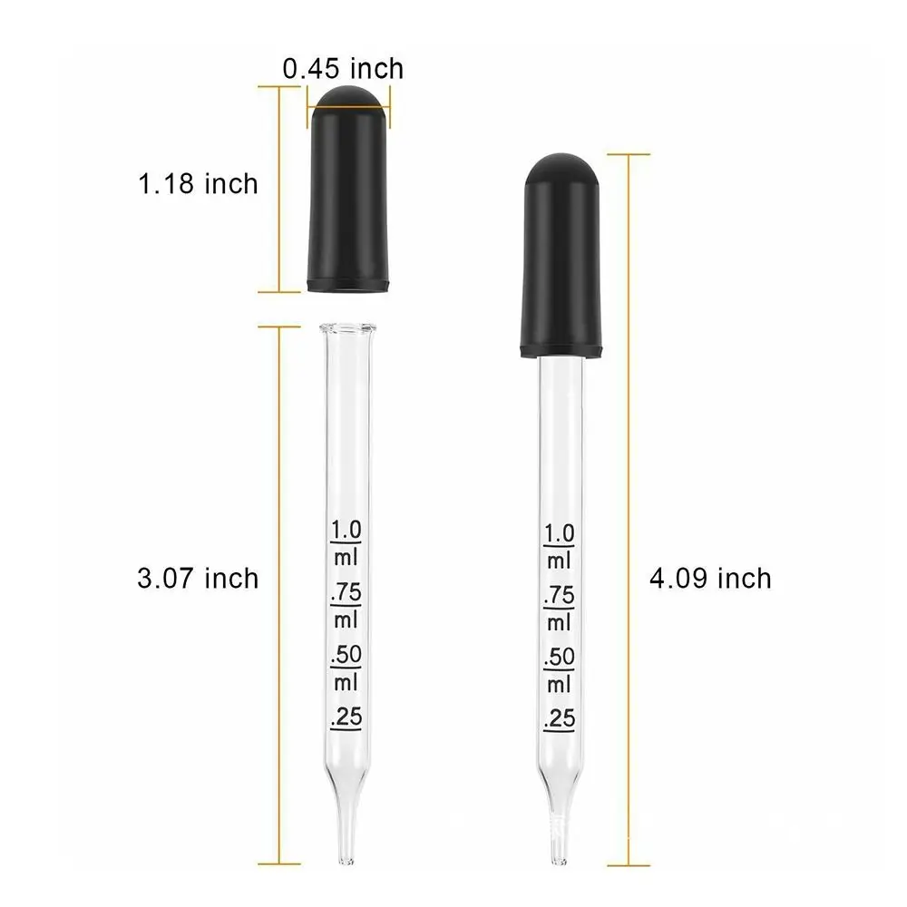 Gotero de escala de vidrio de 7 piezas, cabezal de goma, pipeta recta o codo, botella de aceite esencial, suministros de laboratorio de paja, 1Ml