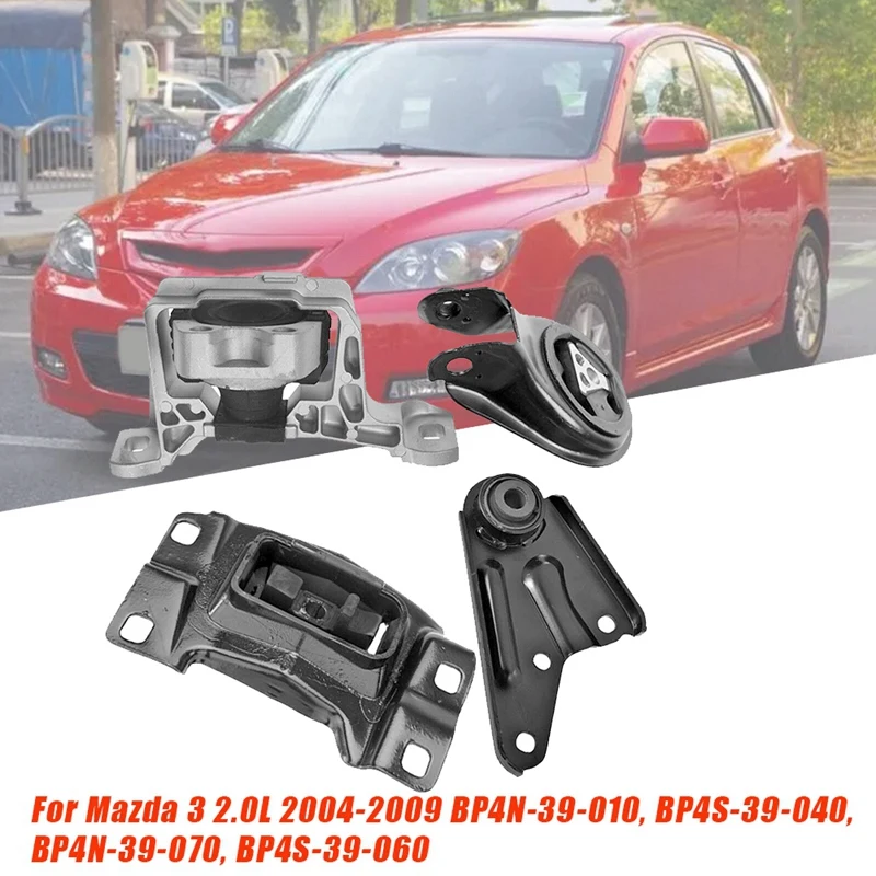 

4Pcs Trans Engine Mount Torque Strut Bracket Set For Mazda 3 2.0L 2004-2009 BP4N-39-070D BP4S-39-040 BCM439060 BP4N39010 Parts