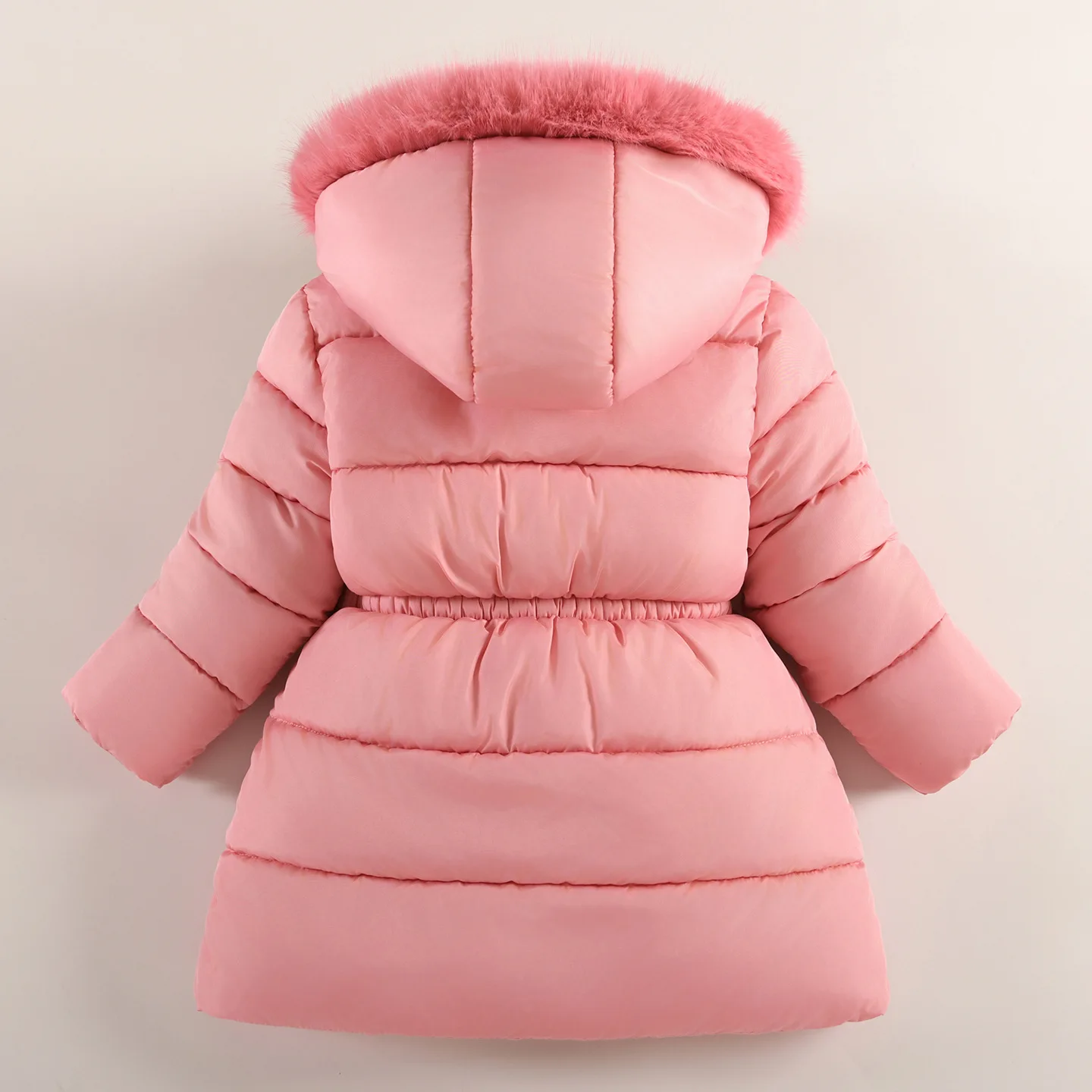 OLEKID Winter 3-10Y Teens Girls Parka Faux Fur Hooded Thick Warm Junior Girls Outwear Coat Children Girl Bow Plush Padded Jacket
