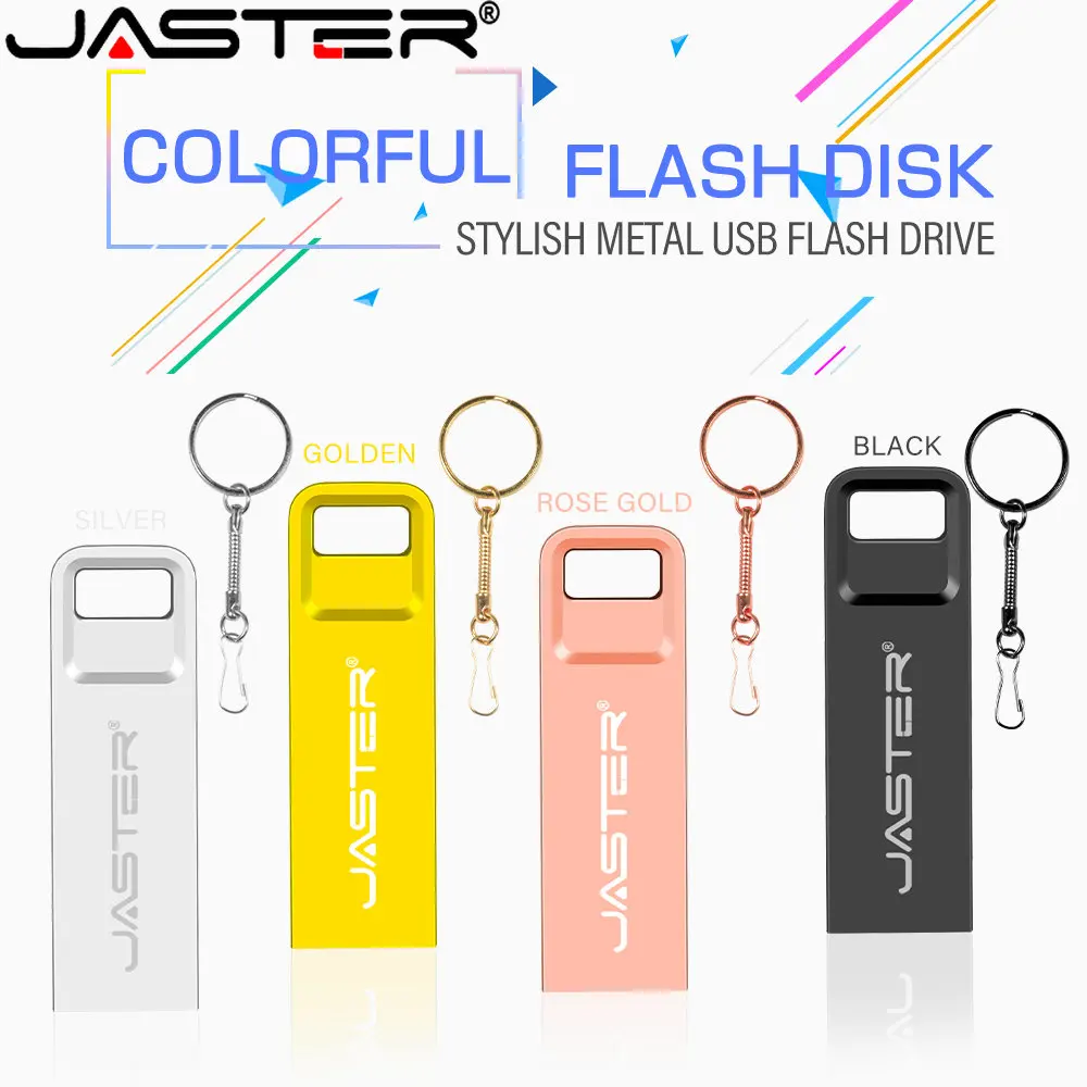 

JASTER New Metal USB 2.0 64GB U Disk 32GB Golden Flash Drive 16G Free Custom LOGO Pen Drives 8G Memory Stick 4GB Gifts Key Chain