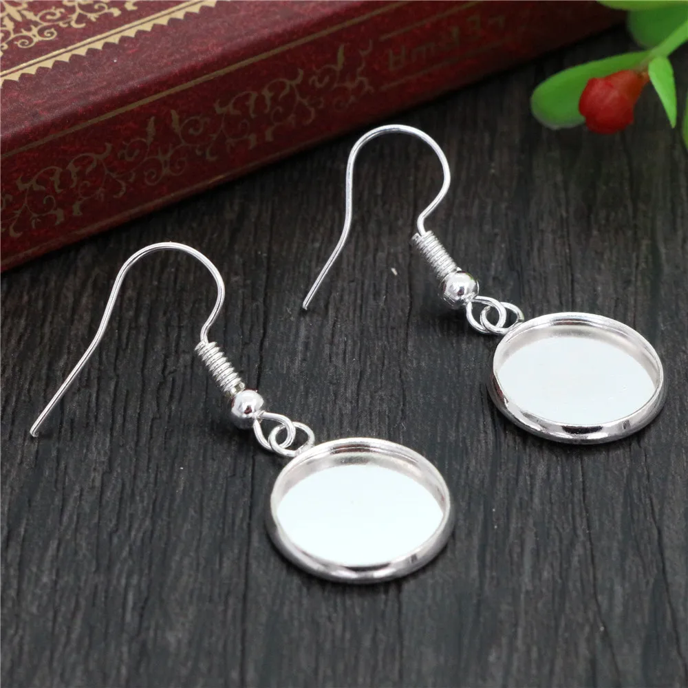 12mm 10pcs/Lot Tray Bezel Cabochon Earring Hook Blank Setting Round Pendant Ear Base Findings For DIY Glass Cameo Jewelry Making