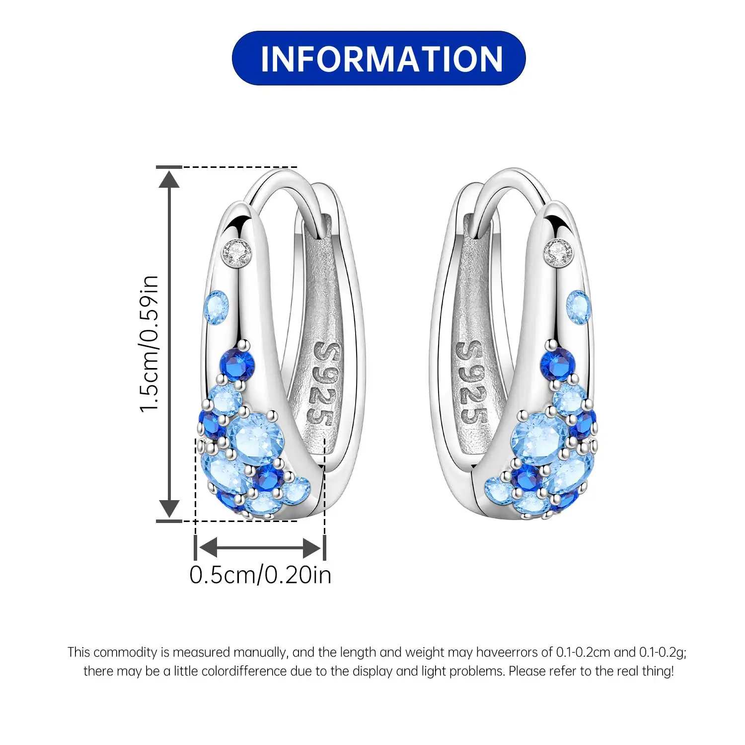 CYCUFF جديد 925 فضة التدرج الأزرق أقراط مجوهرات فاخرة تنوعا هوب أقراط مجوهرات نسائية الاتجاه الطرف لتقوم بها بنفسك هدية