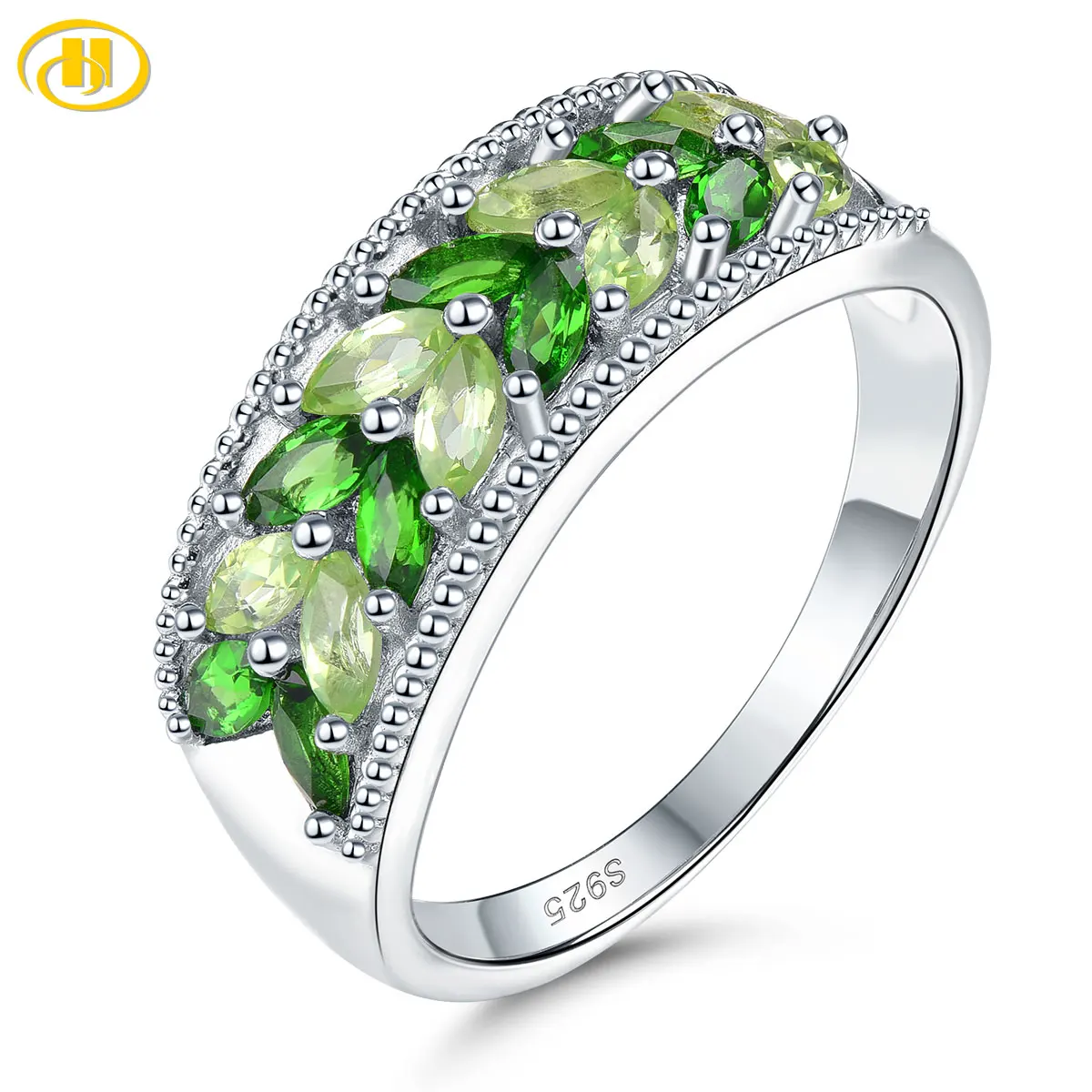 

Natural Diopside Peridot Solid Silver Rings 1.5 Carats Genuine Gemstone S925 Fine Jewelry Daily Simple Style Birthday Gifts