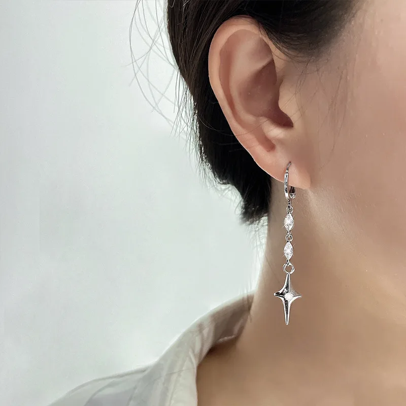 Xingyunday Fashion Tassel Long Chain Zircon Star Hoop Earring For Women Party Birthday Jewelry Gift