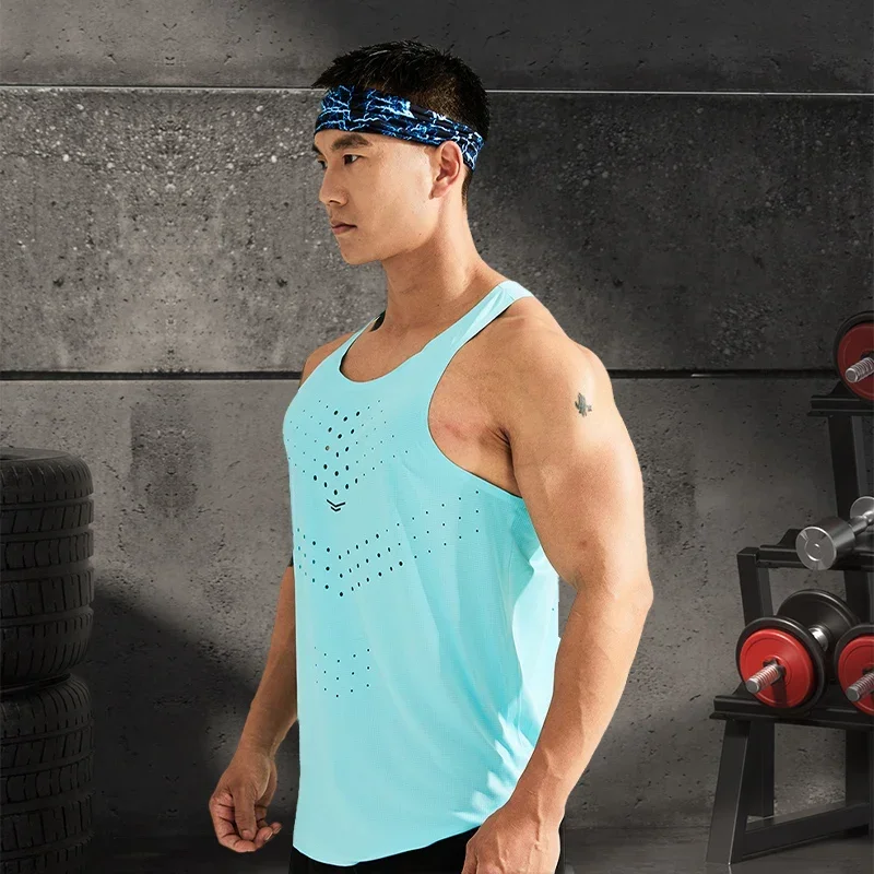 Men Marathon Running Sports Tank Athlete Track Field Singlet Fitness Cool Summer Top Gym Muscle Fit Sleeveless T-Shirt Jogging