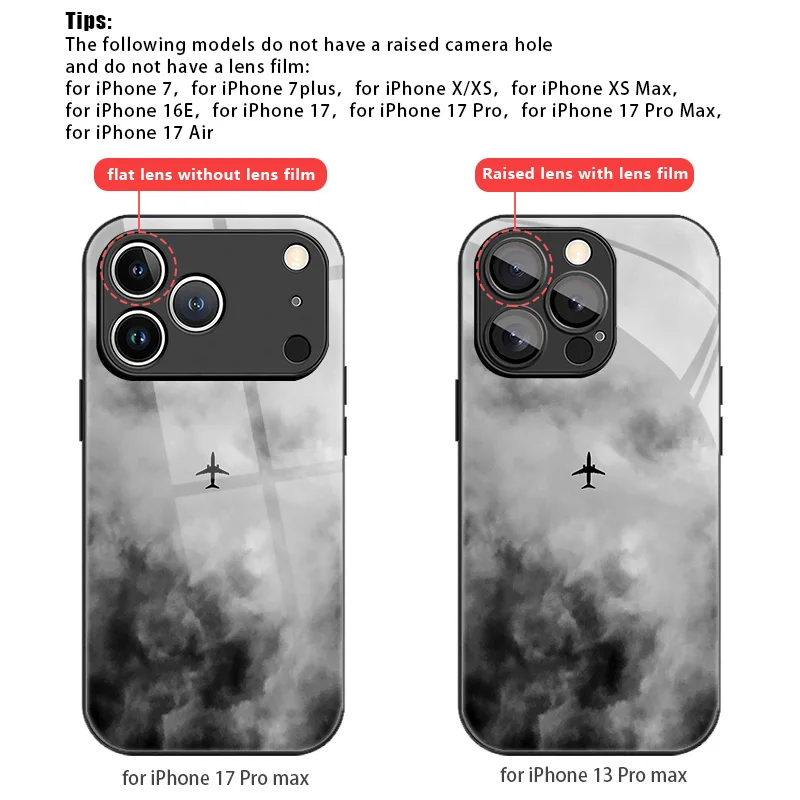 Minimalist sophisticated cloud aircraft print pattern TPU phone case with lens protection for iPhone 17/17Pro/17ProMax/17Air view 4