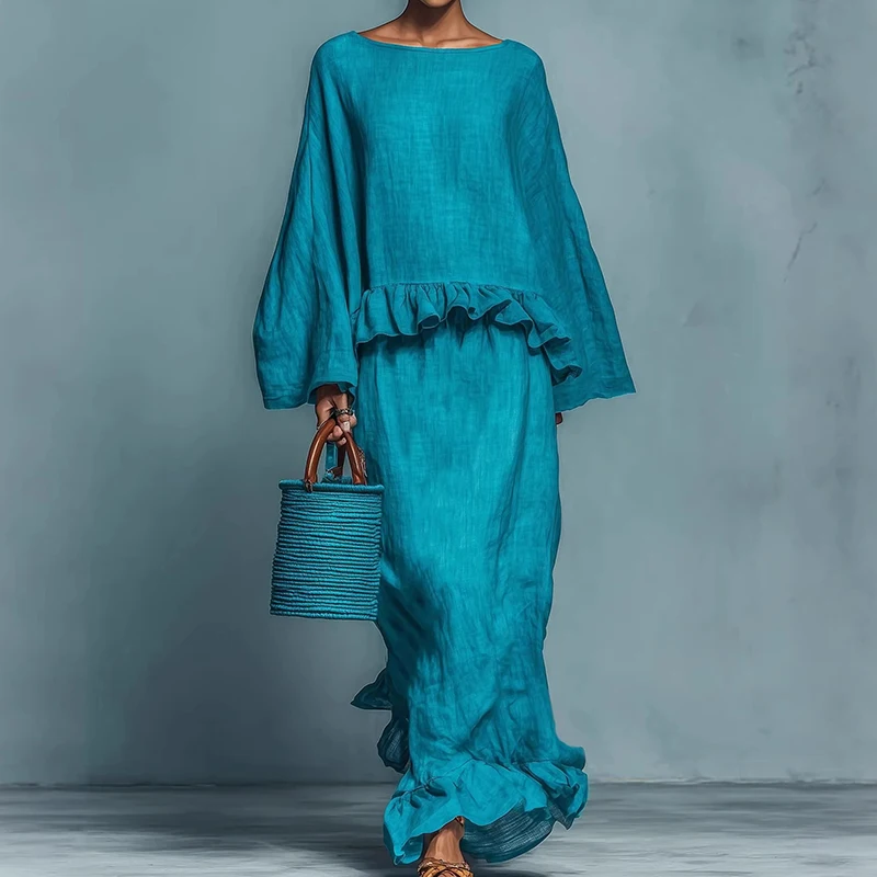 

Women's O-Neck Long Sleeve Pullover Maxi Skirt Set Spring Summer Fashion Streetwear Outfit Two-Piece Ladies Top Skirt Suits 2026