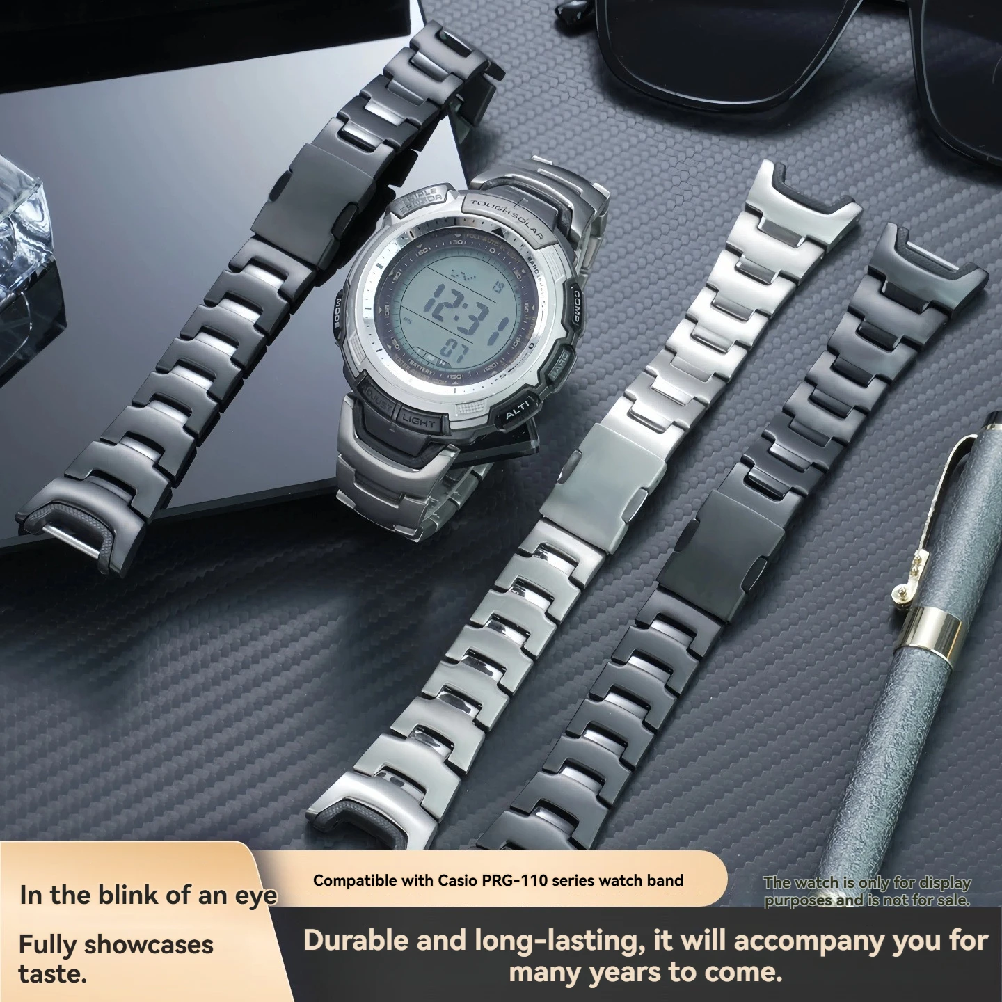 Custom Titanium Straps for the Casio PROTREK Hiking Watch Series PRG-110T/Y and PRW-1300Y, Designed for Outdoor Sports