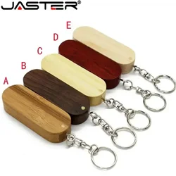JASTER holz drehbare USB flash drive usb-stick 4 GB 8 GB 16 GB 32 GB memory stick U disk mit metall keychain LOGO individuelle geschenke
