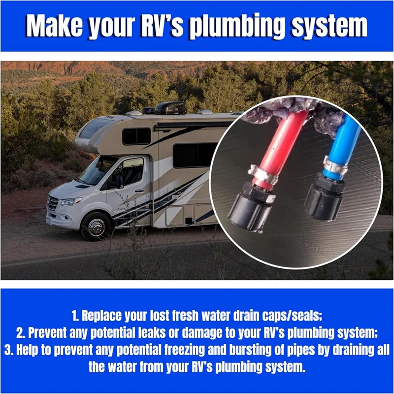Low Point Drain Caps And Seals(4 Set) For Rvs, Campers Trailers 1/2 Inch For RV Hot And Cold Water Line 1/2"