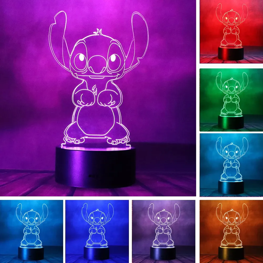 Stitch Lilo Anime Figure 3D Optical Illusion LED Bedroom Decor Table Lamp 7 Colors Sleep Night Light Birthday Gifts for Kids