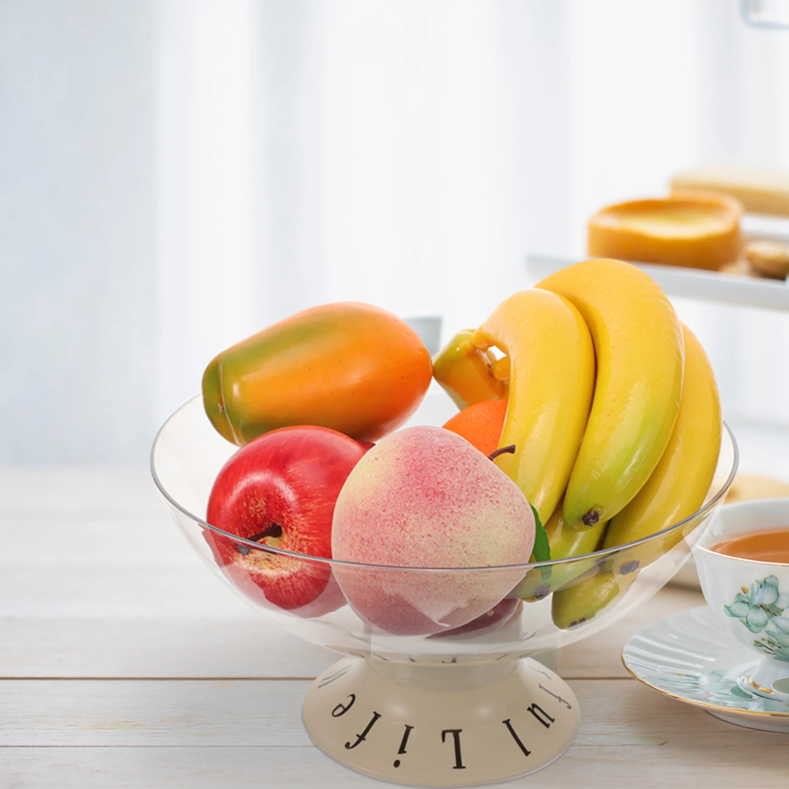 

Cream White Tall Pedestal Fruit Bowl Tray Draining Plate for Home Kitchen Living Room Party Snack Serving Holder