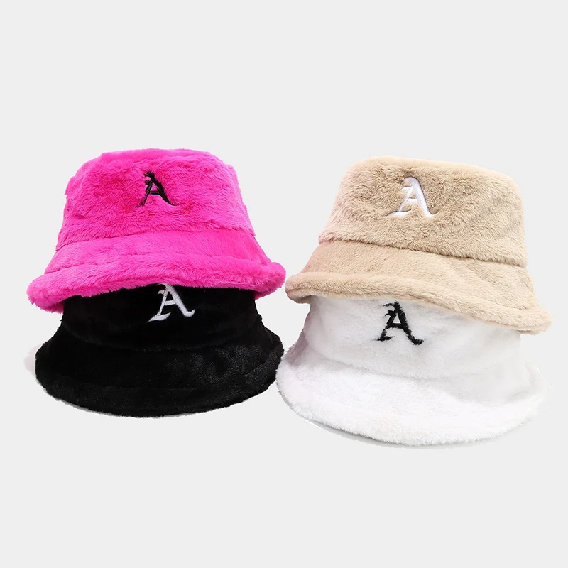 

Fashionable Letter A Label Thickened Plush Men Women Fishing Cap Autumn Winter New Style Sunshade Bucket Hat Trendy Warmth Hats