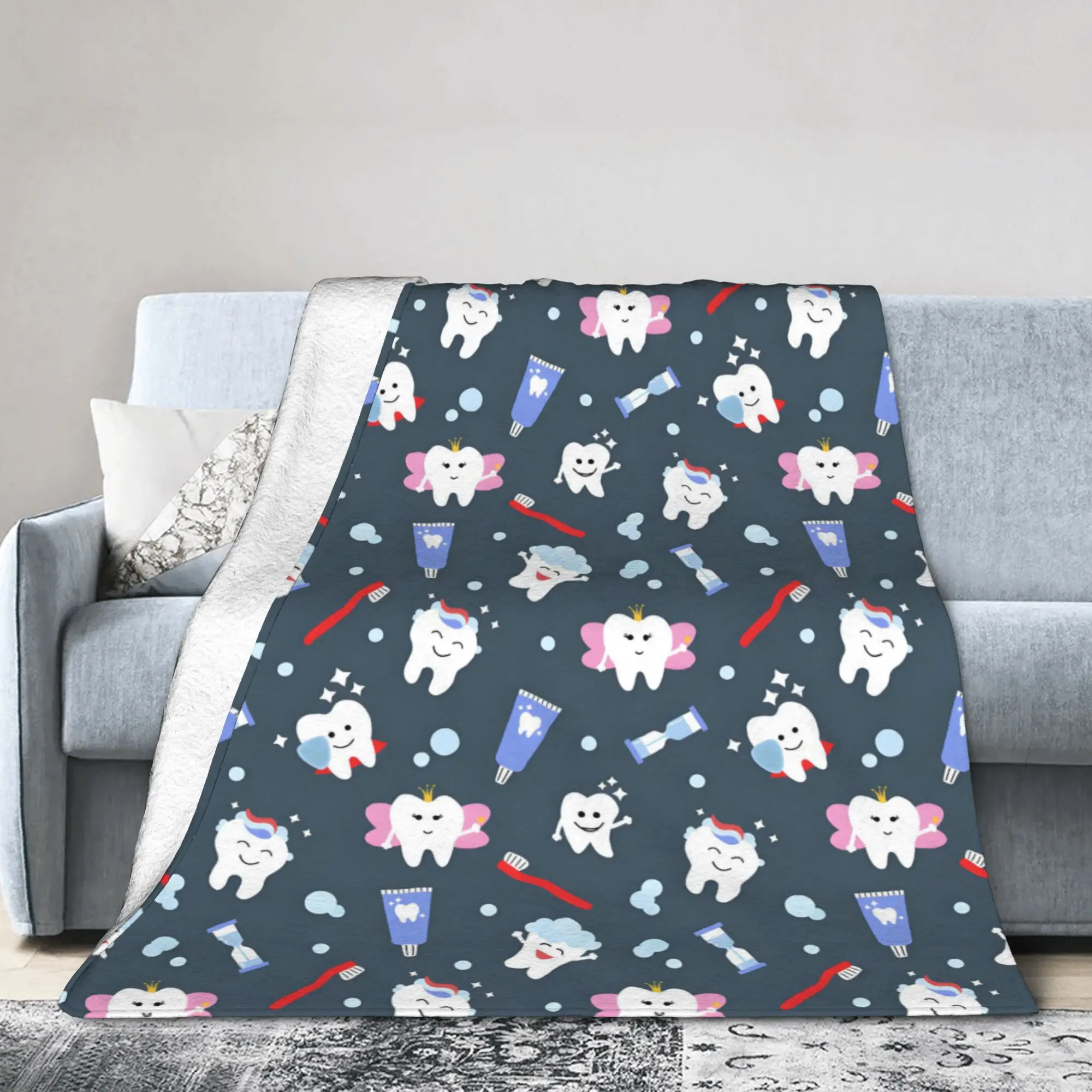 Custom Ultra-Soft Fleece Healthy Teeth Pattern Throw Blanket Warm Flannel Care Dental Health Blankets for Bedroom Car Sofa Quilt