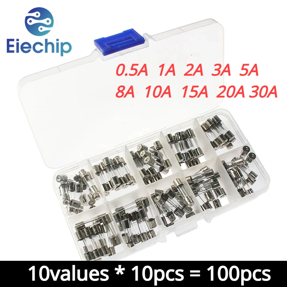 1box Glass Fuse 5x20mm Fast Blow Fuse Assortment Kit, 0.5A~30A 250V Quick Blow Fuse 0.5A  1A  2A  3A  5A  8A  10A  15A  20A 30A