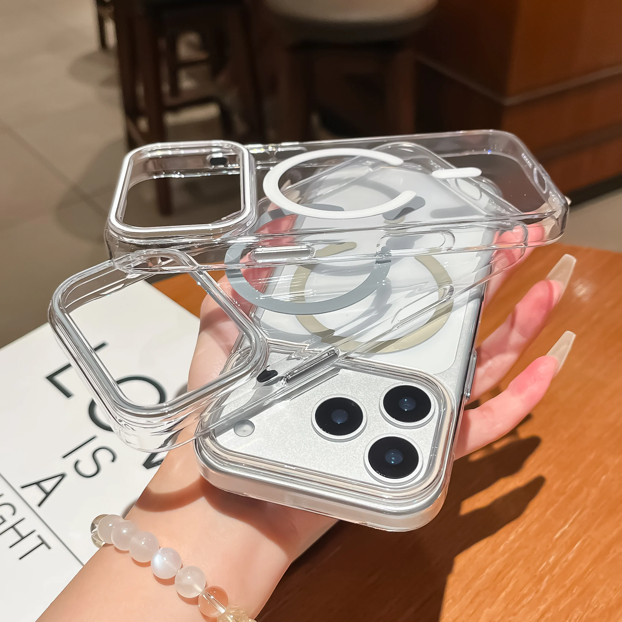 Funda de teléfono magnética transparente de lujo para IPhone 17 16 15 14 Plus 13 12 Pro Max funda protectora simple antideslizante a prueba de golpes