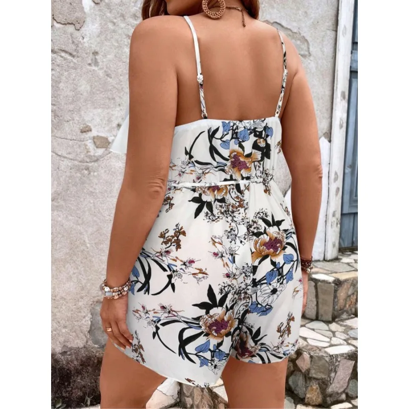 จั๊มสูทลำลองสไตล์โบฮีเมียนพิมพ์ลายดอกไม้ แฟชั่นฤดูร้อนสำหรับผู้หญิง ไซส์ใหญ่พิเศษ 1XL-5XL สวมใส่สบาย ใช้ได้หลากหลายโอกาส