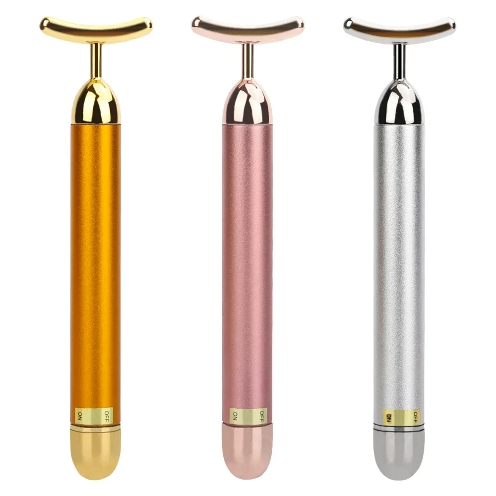 24k Golden Facial Roller Massager T Shape Vibrating Face Lifting Energy Beauty Stick Body Skin Massage Device Face Care Tools