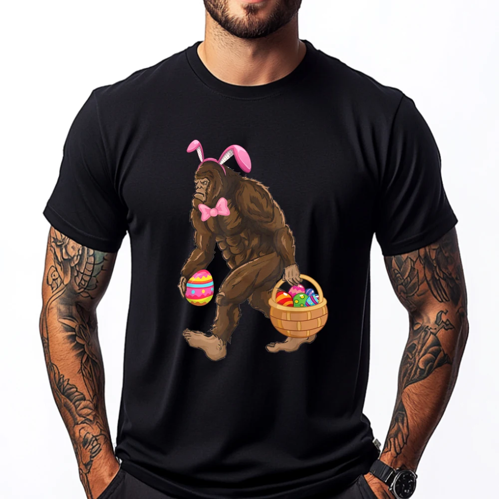 

Bigfoot Carring Eggs Easter Bigfoot Easter Costume Blank T Shirt 100℅ Cotton New Year 2025 Leisure