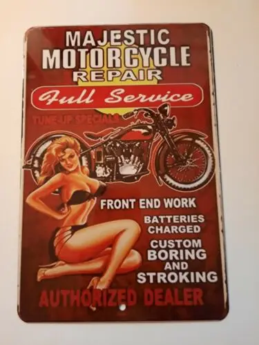 Majestic Motorcycle Repair Full Service 8x12 Metal Wall Garage Sign