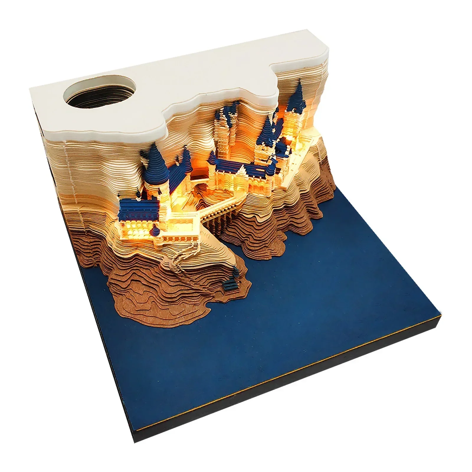 Time Piece Calendar, 2025 Desk Calendar With LED Light, 3D Calendar Paper Carving Art Memo Pad Notepad for Desktop Decoration