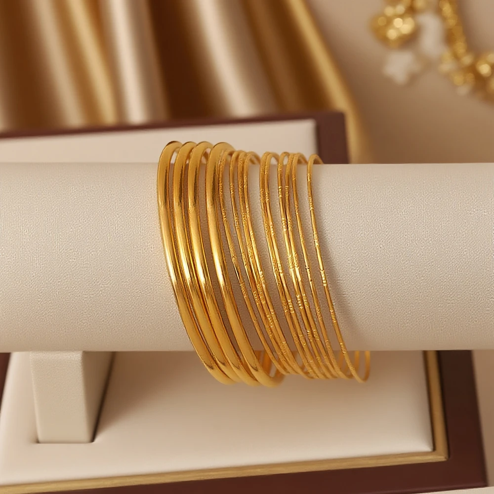 trendy stacking gold plated bangles for women dubai circle bracelet jewelry arab middle eastern african fashion metal bangles